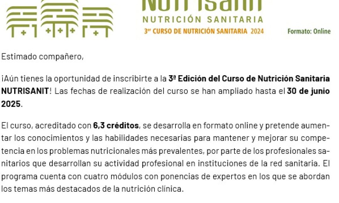3 Edición del curso de nutrición sanitaria NUTRISANIT!