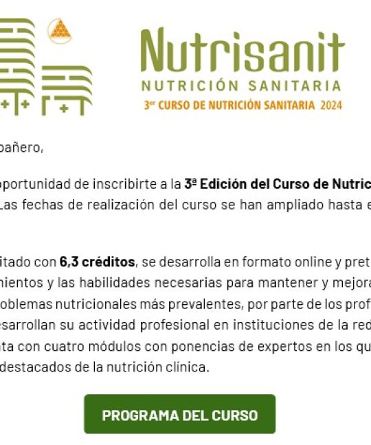 3 Edición del curso de nutrición sanitaria NUTRISANIT!